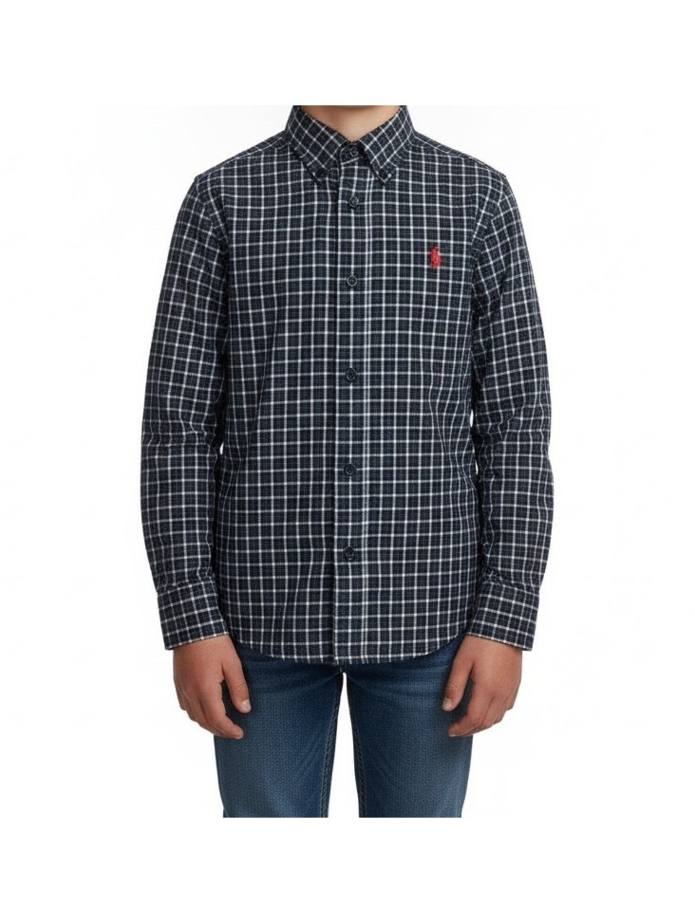 Ralph Lauren Plaid Shirt Black White Red Pony Long Sleeve Button Down
